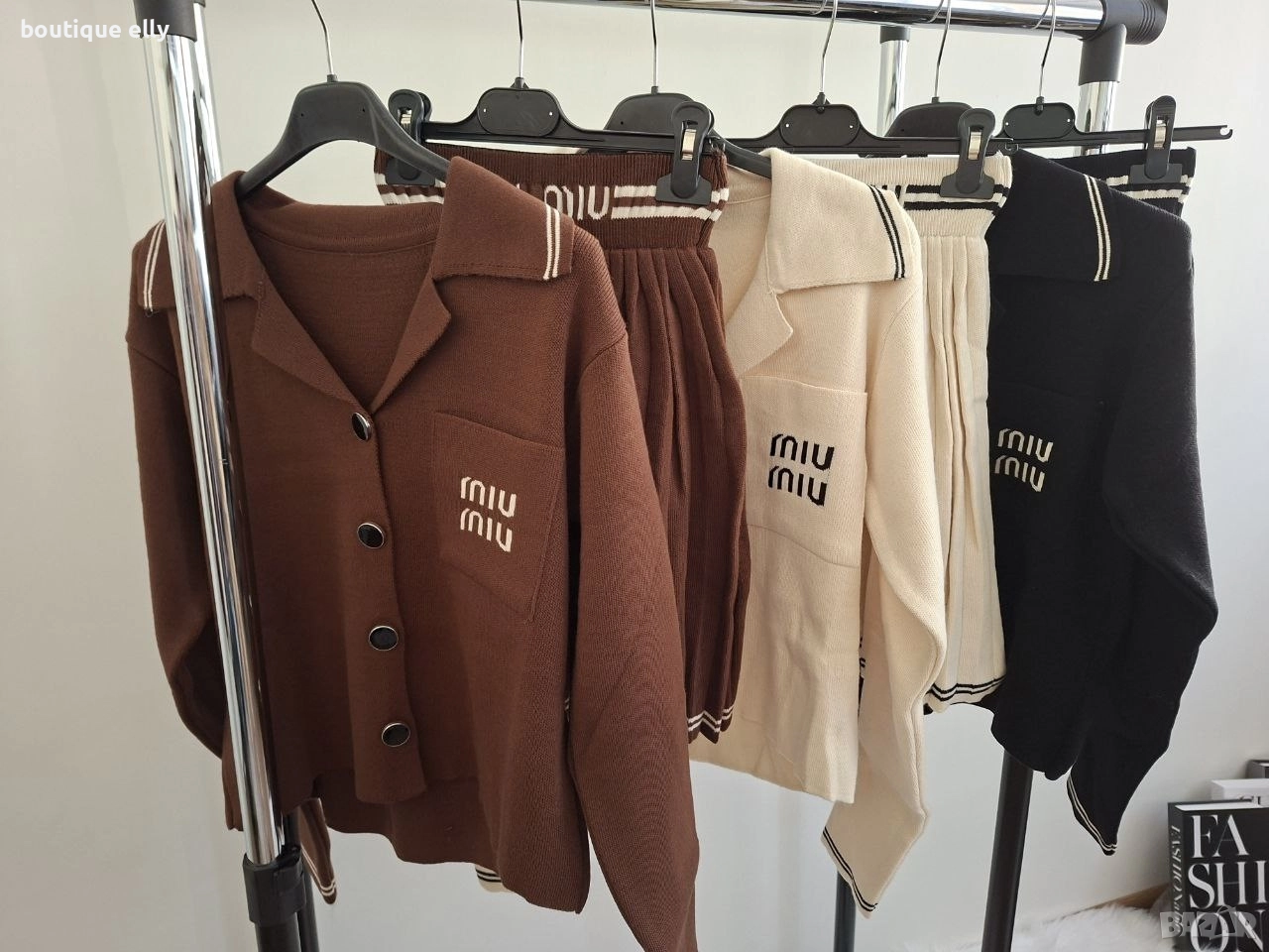 дамски комплект в черно, кафяво и екрю, снимка 1