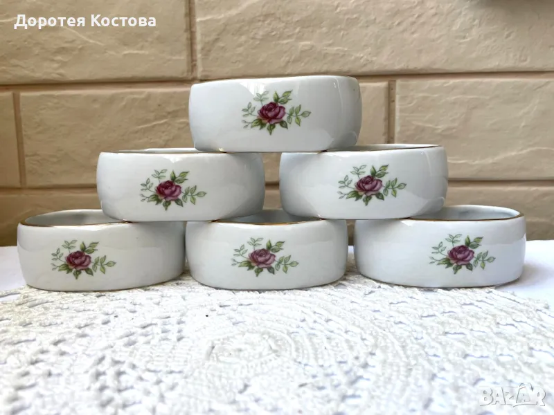 Красиви големи порцеланови пръстени от Полша с рози , снимка 1