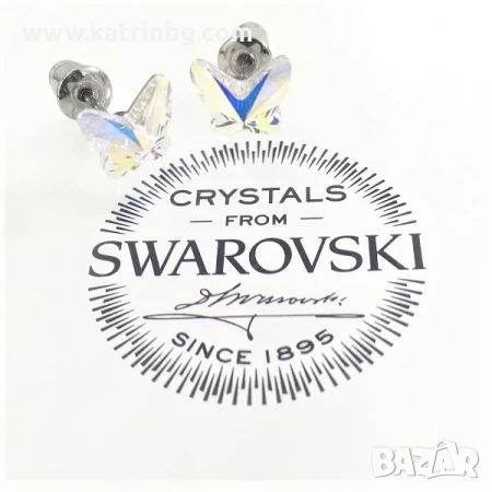 Обеци с кристали Swarovski Butterfly 8 мм AB-бял, снимка 1