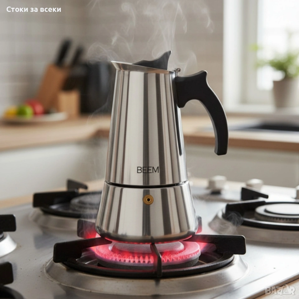3бр./ Еспресо кафеварка BEEM Classic Selection – за 4 чаши, неръждаема стомана, снимка 1