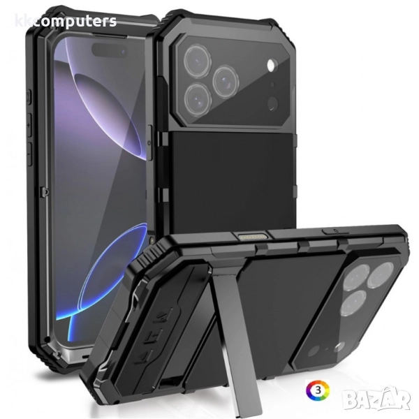 R-JUST Калъф с Протектор за iPhone 17 Pro | Удароустойчив, Водоустойчив (IP54) | Вграден стойка, снимка 1