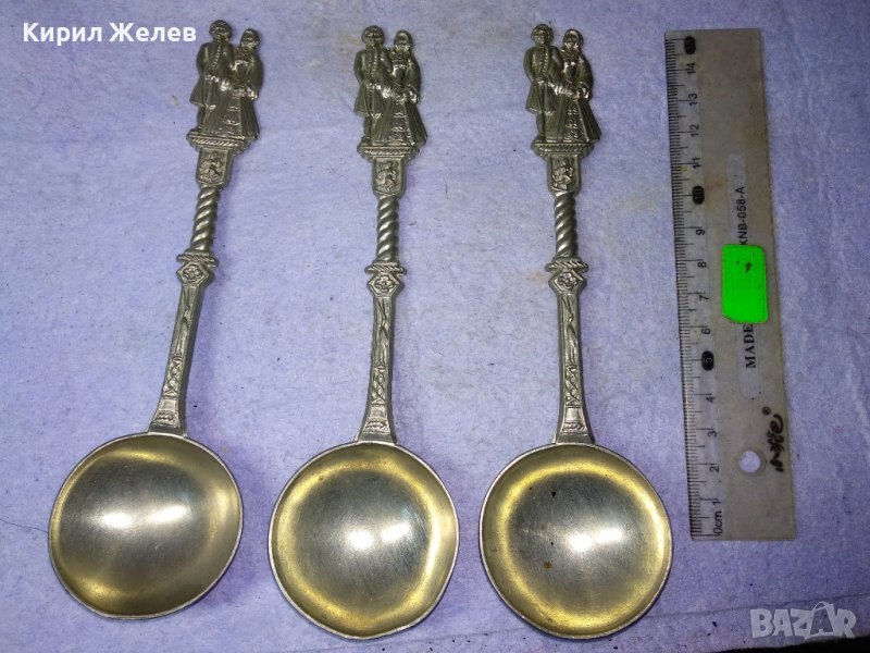 Три СТАРИ ГОЛЕМИ НЕМСКИ ФИГУРАЛНИ КОЛЕКЦИОНЕРСКИ ЦИНКОВИ ЛЪЖИЦИ ЧЕРПАЦИ / ЧЕРПАК с МАРКИРОВКИ 42757, снимка 1