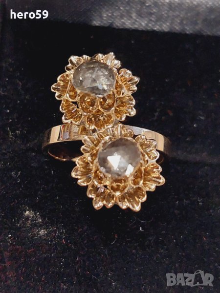 Стар дамски златен пръстен с диаманти, снимка 1