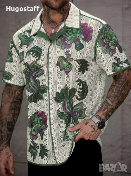 Нови ризи къс ръкав плетени синьо и зелено Л,Хл., снимка 1