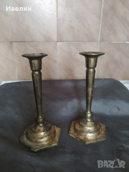 два бронзови свещници, снимка 1