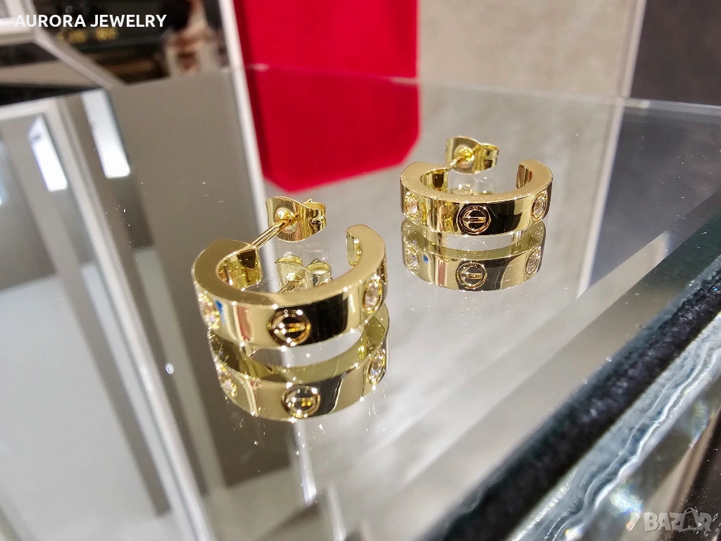 CARTIER Love Gold Hoop 2 Diamonds Дамски Обеци, снимка 1