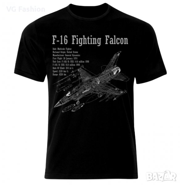 Мъжка Тениска F-16 Fighter Falcon Air Fighter Aircraft Jet Luftkampf Flugzeug Blueprint, снимка 1