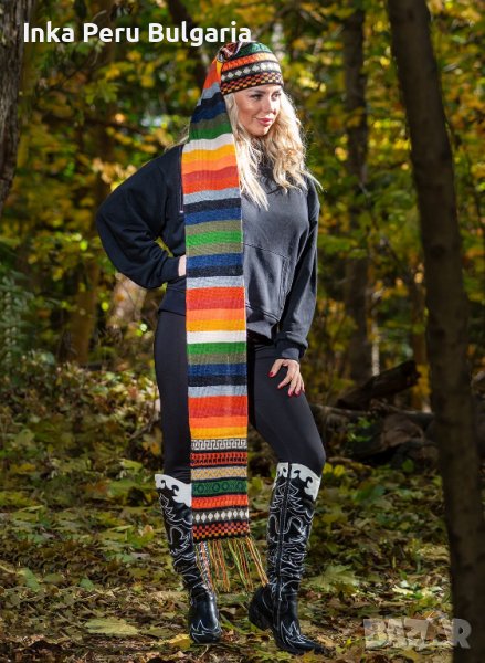 Перуанска шало-шапка с вълна на алпака различни цветове, снимка 1