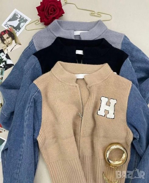 плетени пуловери с деним , снимка 1