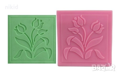 Лалета в квадрат силиконов молд отпечатък фондан украса декор бисквитки и сапун., снимка 1