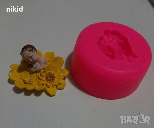 3d Бебе между гербери цветя силиконов молд форма за декор украса фондан шоколад гипс, снимка 1