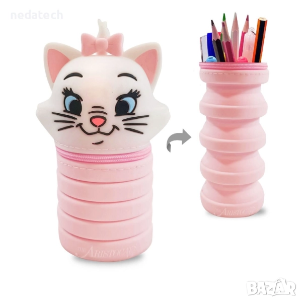 Силиконов сгъваем несесер коте, Розов, Ø6.5x14см., снимка 1