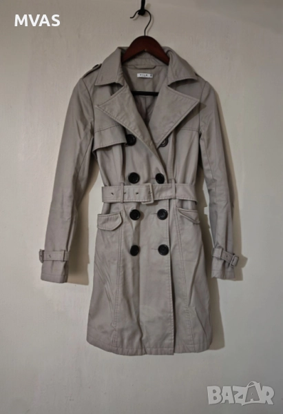 Нов дамски есенен шлифер тренчкот сиво бежов XS размер, снимка 1