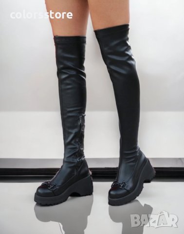 Чизми на платформа - черна кожа с черно ходило - GH80, снимка 2 - Дамски ботуши - 42940022