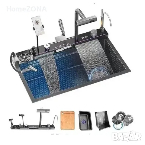 Мивка за кухня Spark 15, пиано бутони, двоен водопад, снимка 2 - Мивки - 49445813