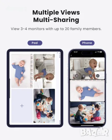 BOOPOO Smart Baby Monitor 2K, нощно виждане,откриване на плач,2.4/5GHz, снимка 4 - Бебефони - 47509251
