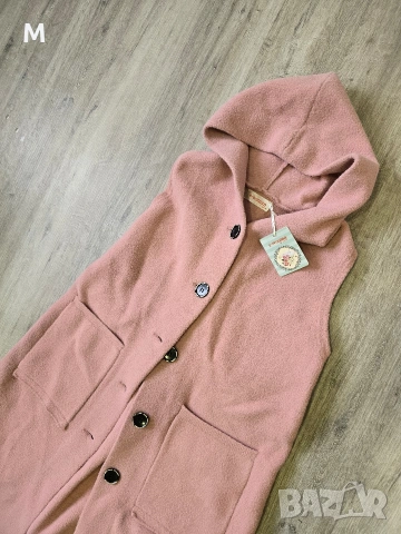 Ново дълго розово елече с качулка на намаление , снимка 2 - Елеци - 53428700