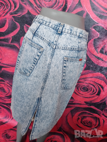 Преливаща дънкова пола до коляно ХЛ, снимка 4 - Поли - 36558336