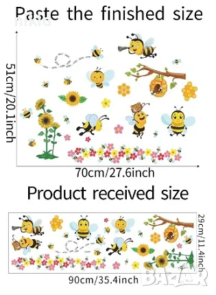 Пчела пчели пчелички кошер слънчоглед самозалепващ стикер лепенка за стена мебел детска стая училище, снимка 2 - Други - 47376897
