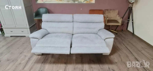 Сив диван от плат тройка с електрически релаксиращ механизъм, снимка 9 - Дивани и мека мебел - 52826141
