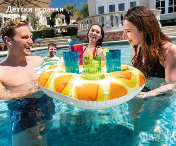 Надуваема поставка за чаши INTEX, за 6 чаши, размер 97×58 см, PVC, ананас, снимка 1