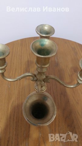 Старинен бронзов свещник петица. В отлично състояние., снимка 4 - Антикварни и старинни предмети - 43604120