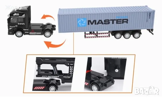 ДЕТСКИ МЕТАЛЕН ТИР С ПРИКАЧЕНО РЕМАРКЕ КН1418, снимка 6 - Коли, камиони, мотори, писти - 47972237