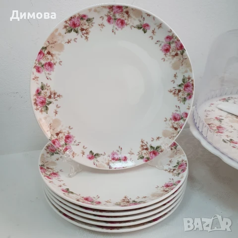 Тортиера с капак и чинии с рози, снимка 5 - Чинии - 51178965