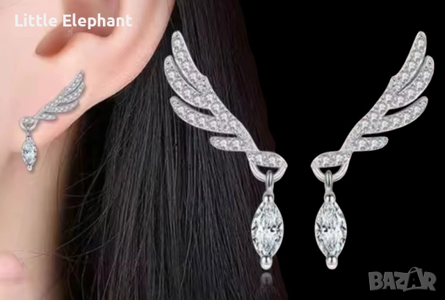 Pre order Сребърни висящи обеци ангелски крила с кристали,колекция"Hope",luxery jewelry/нови