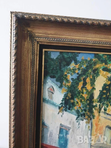 114х64см/стара голяма картина масло върху платно/градски пейзаж-зима/Anastasia/дървена рамка, снимка 7 - Картини - 50953506