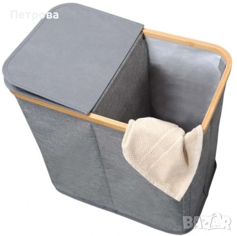 Кош за пране с две отделения-33х54.5х50 см./сив кош за пране, снимка 2 - Други стоки за дома - 43792937