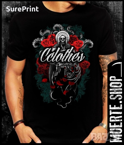 Черна тениска с щампа LA MUERTE REAPER