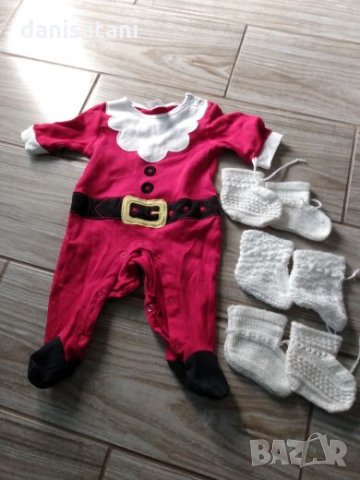 Бебешки комплект 56 р. Дядо Коледа+ плетени чорапки, снимка 1 - Комплекти за бебе - 26378807