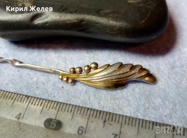 Стара СРЕБЪРНА ИГЛА БРОШКА СРЕБРО 900 с ПОЗЛАТА РЕТРО АРТ БИЖУ ФИНА РЪЧНА МАЙСТОРСКА ИЗРАБОТКА 36996, снимка 2 - Антикварни и старинни предмети - 48901230