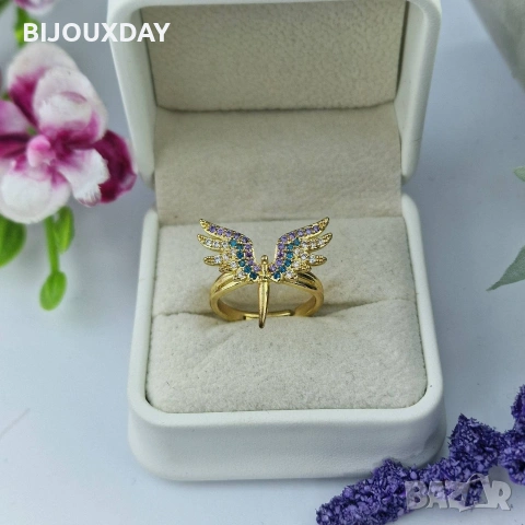 регулиращ се дамски пръстен Феникс от медицинска стомана с 18 карата златно покритие