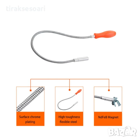  Магнитно удължение с гъвкаво рамо и пластмасова дръжка - 52 см за трудно достъпни места, снимка 2 - Аксесоари и консумативи - 51033218