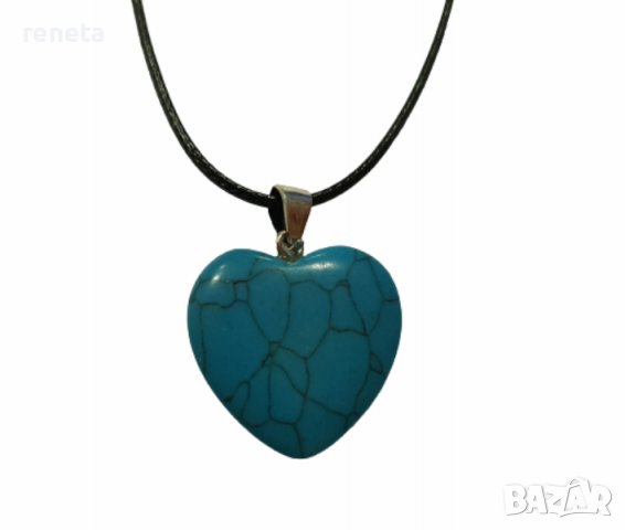 Колие с висулка сърце, Тюркоаз, Естествен, Силиконова верижка, Стоманени елементи, снимка 1