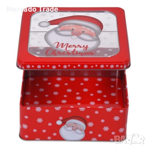Коледна кутия Mercado Trade, За сладки, Метал, Дядо Коледа, Червен, снимка 2 - Кутии за храна - 38552518