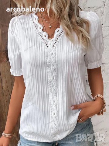 Нова лятна празнична дамска риза с къс ръкав, 6цвята, снимка 2 - Ризи - 40781296