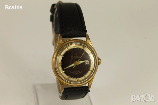 1940's ZENTRA Позлатен Немски Часовник Шахматен Циферблат, снимка 2 - Антикварни и старинни предмети - 51786280