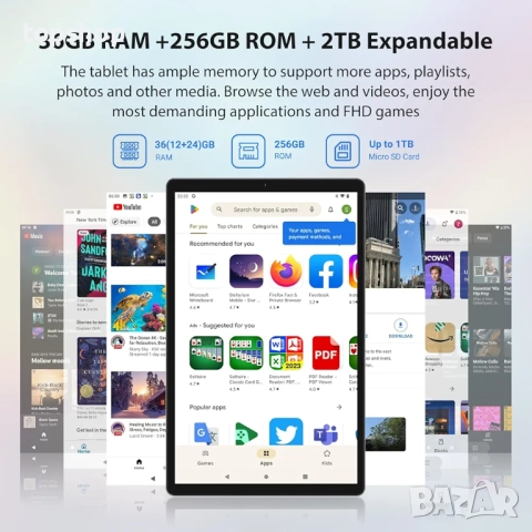 Нов FORUSER Android 14 таблет 10.4 инча 36GB RAM+256GB ROM.   , снимка 3 - Таблети - 52545678