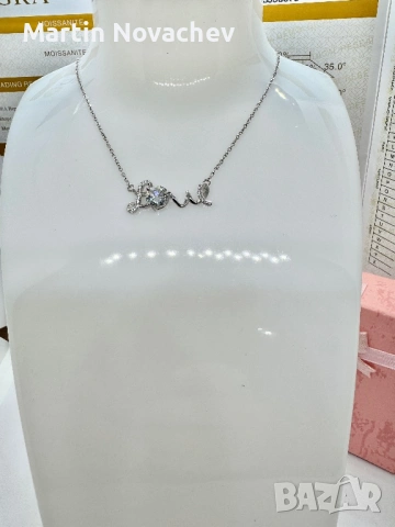 Сребърно колие с мойсанит (Диамант) 1 карат, снимка 3 - Колиета, медальони, синджири - 53331609