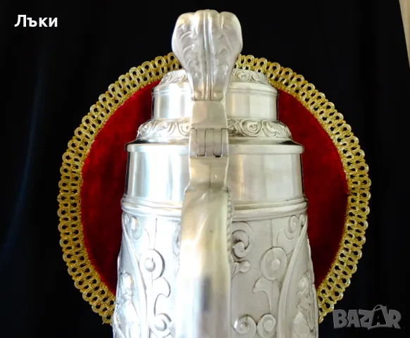 Халба от калай 1.5 л., 1.3 кг.,лов,покер. , снимка 10 - Антикварни и старинни предмети - 50235813