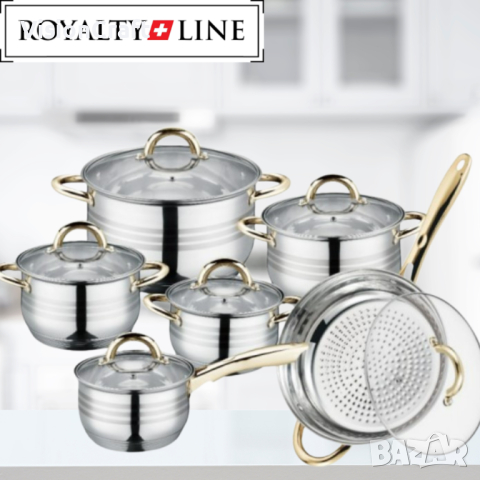 Комплект тенджери и тиган Royalty Line RL-1231G, 12ч.,16К/16/18/ 20/24/24Tсм.,, снимка 2 - Съдове за готвене - 44895477