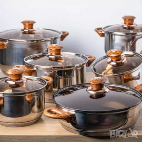 Комплект съдове за готвене от 12 части – Неръждаема стомана, равномерно нагряване и лесна поддръжка, снимка 2 - Прибори за хранене, готвене и сервиране - 53269326