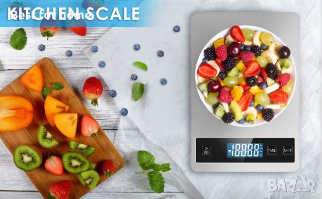 Акумулаторна кухненска везна 15 кг Лед с иноксово покритие, снимка 12 - Електронни везни - 43924833