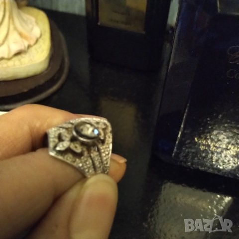 Стар сребърен пръстен с  бледо зелен цирконий , снимка 4 - Пръстени - 37943283