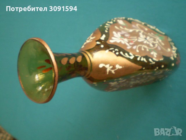 Ръчно издухано  и ръчно рисувана гарафа цвят карамел, снимка 5 - Антикварни и старинни предмети - 38467241