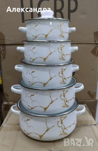 Комплект от 5 броя многослойни емайлирани тенджери със стъклени капаци. ? Обогатете своята кухня с к, снимка 6 - Съдове за готвене - 49049476