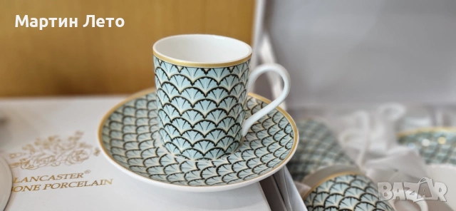Сервиз за кафе Lancaster. Фин костен порцелан 2 комплекта х 2 чаши и чинийки., снимка 8 - Сервизи - 53179950